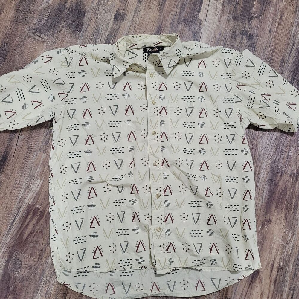 Dick Idol Cabela's Southwestern Aztec Geometric Tribal Print Short Sleeve Button